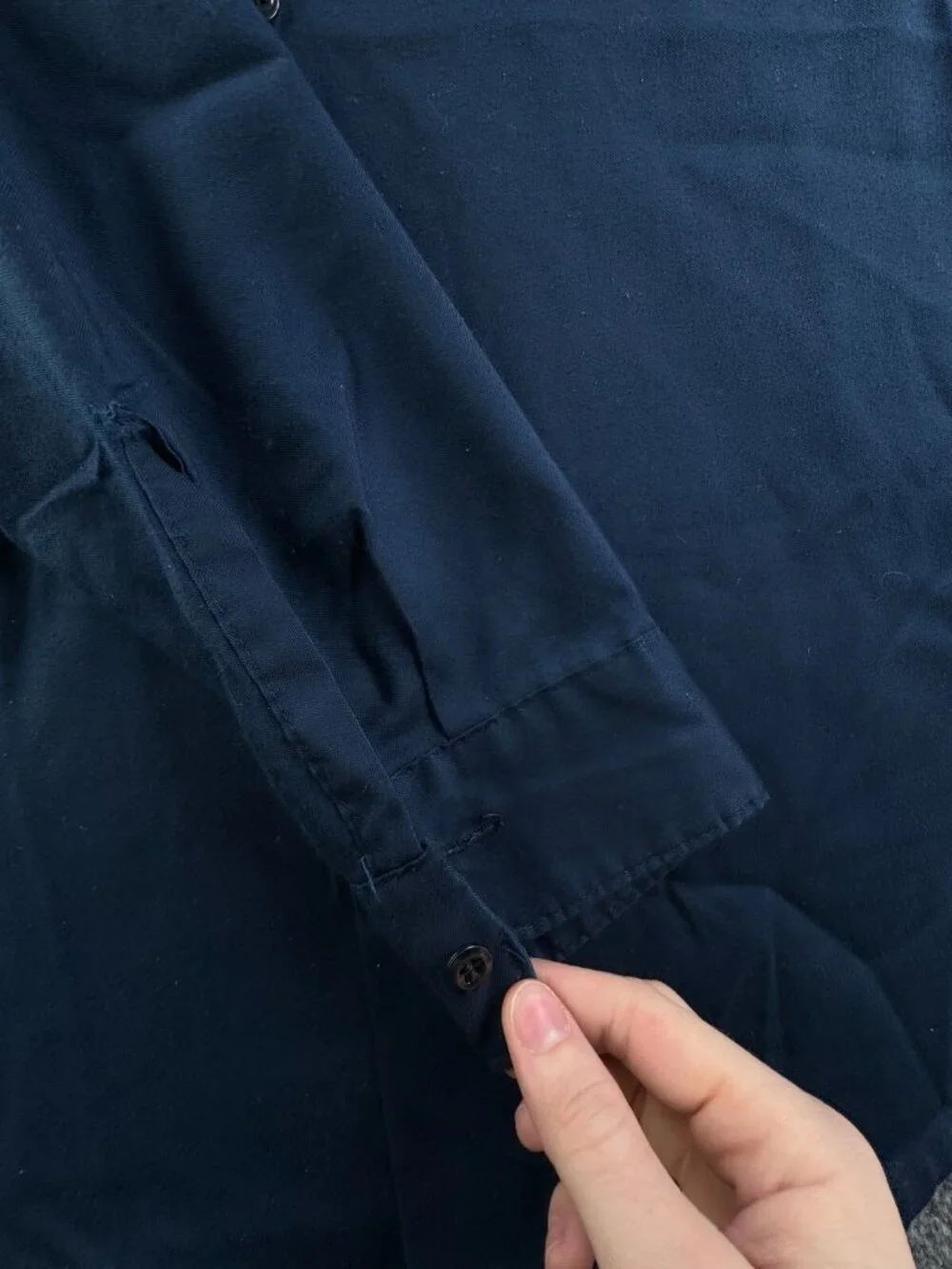 VTG Lee 70’s Button Up Work Shirt Automotive Navy Blue USA Long Sleeve